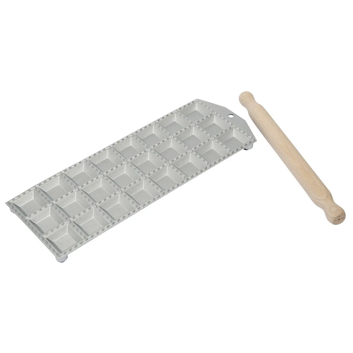 Aluminium Ravioliplaat Vierkant met Rolstok (24) 39x14cm**