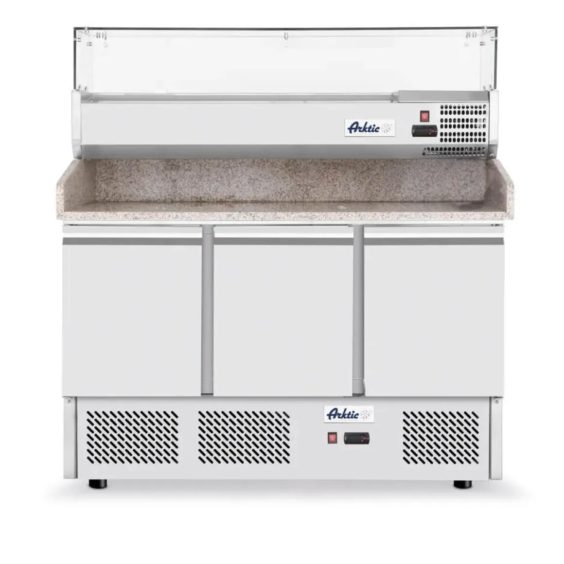 Arktic Pizzawerkbank met 3 deuren en koelvitrine 380+40L