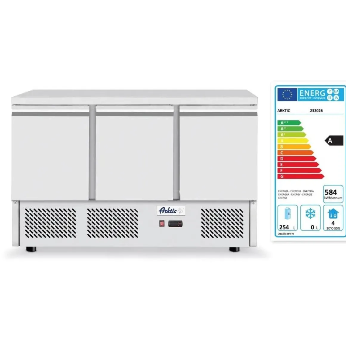 Arktic Pizzawerkbank met 3 deuren en koelvitrine 380+40L