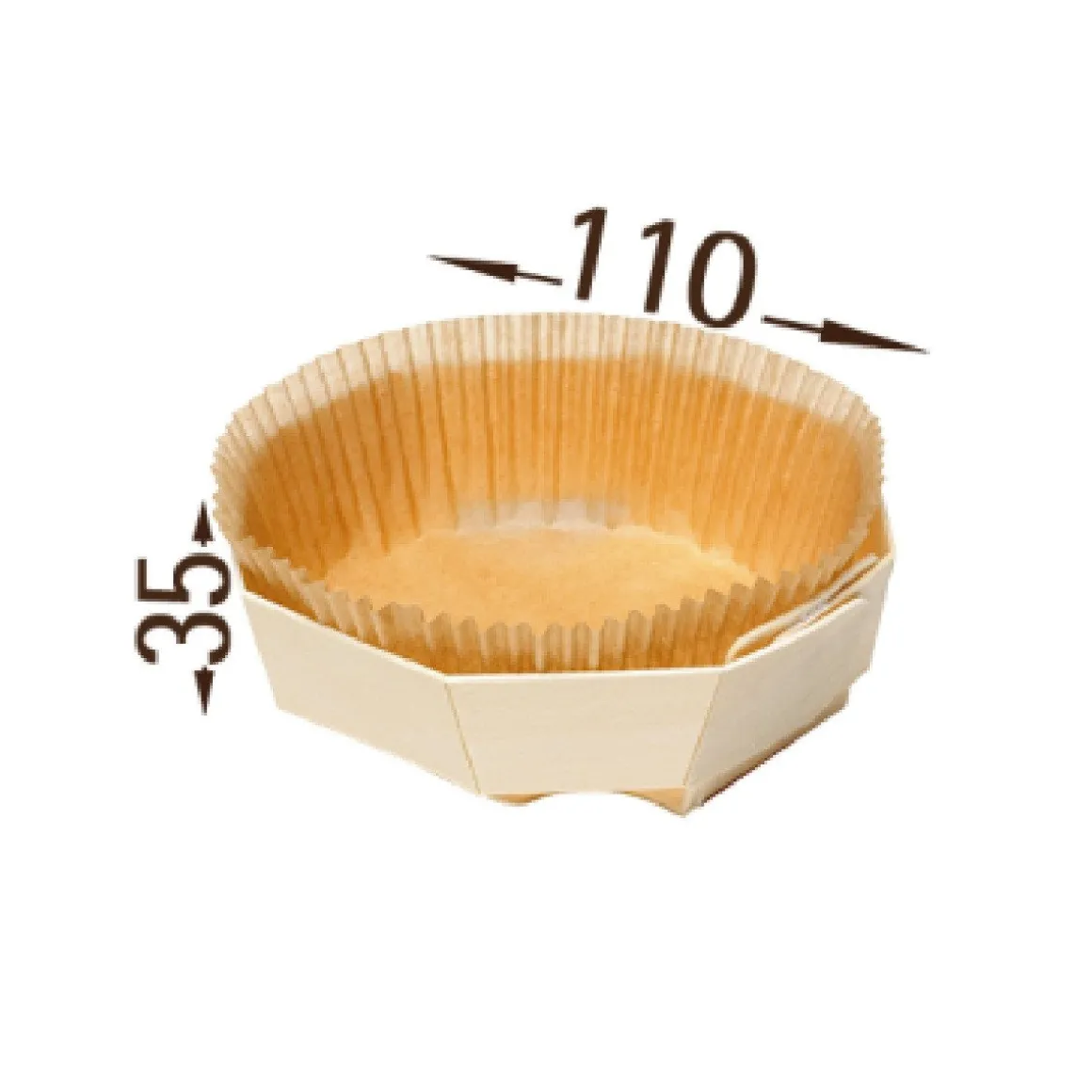Bakvorm Hout Achthoek 11x3,5cm + Bakpapier (per stuk)
