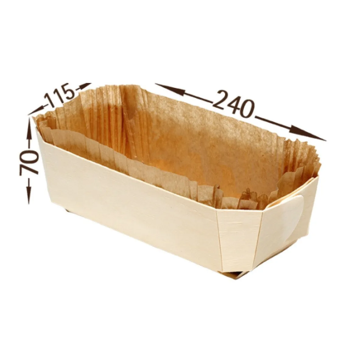 Bakvorm Hout Rechthoek 24x11,5x7cm + Bakpapier (per stuk)