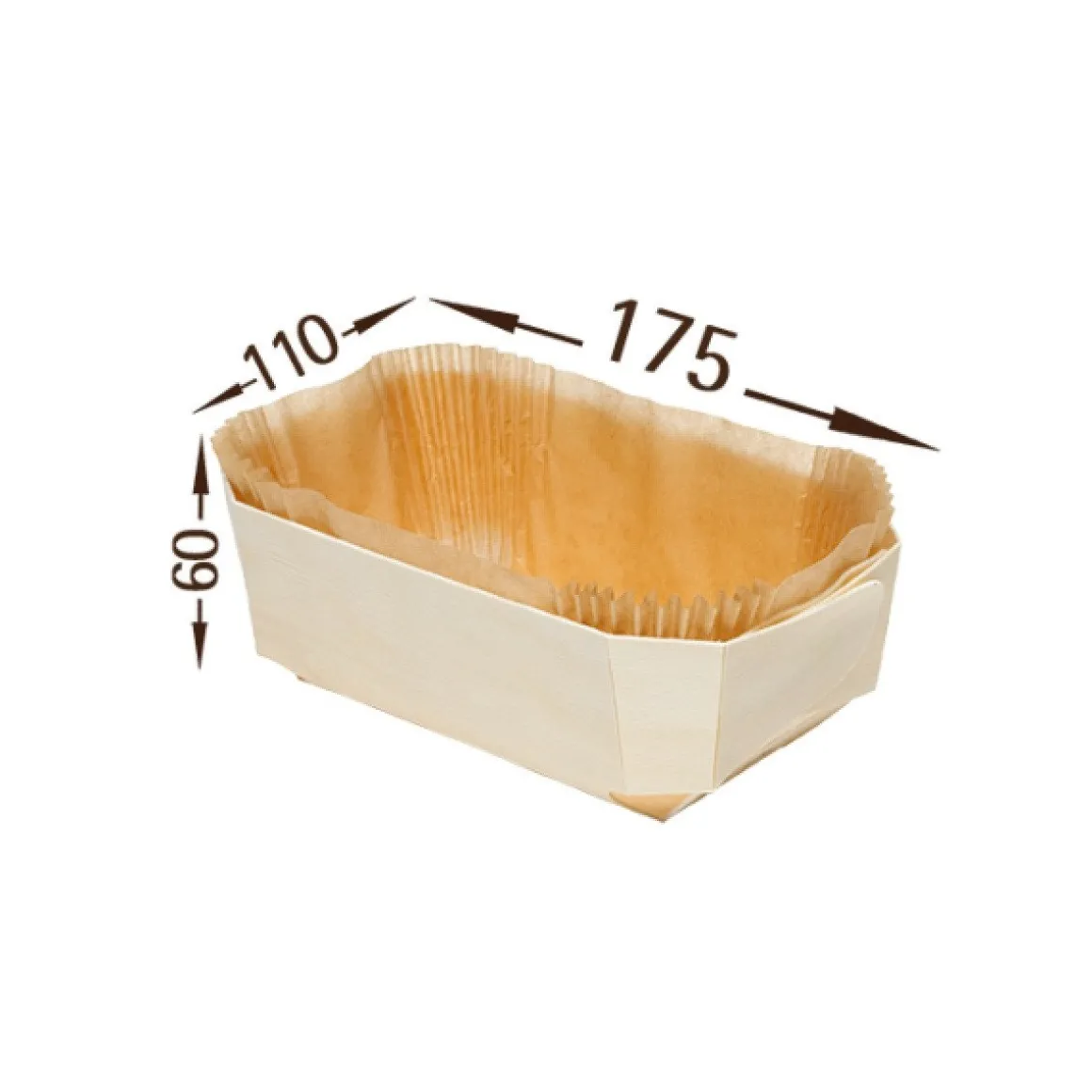 Bakvorm Hout Rechthoek 17,5x11x6cm + Bakpapier (per stuk)