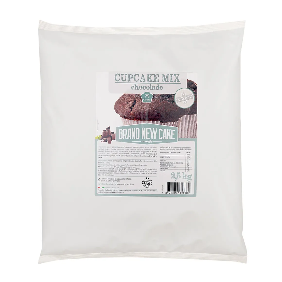 BrandNewCake Cupcake-mix Chocolade 2,5kg. Glutenvrij