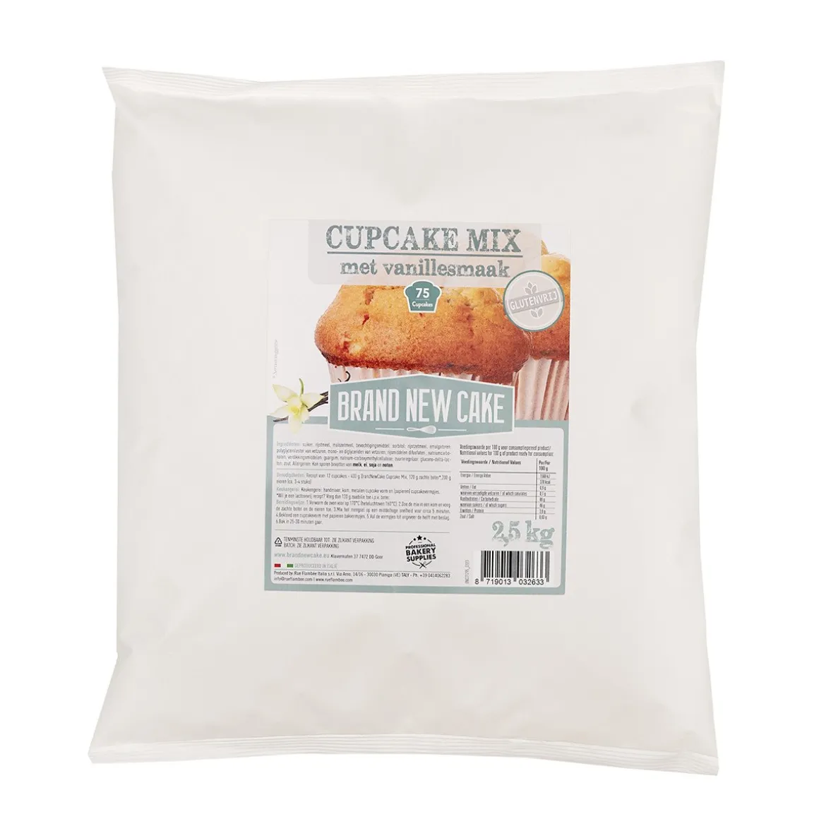 BrandNewCake Cupcake-mix Vanille 2,5kg. Glutenvrij
