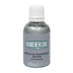 BrandNewCake Metallic Food Paint Zilver met Kwastje 60g