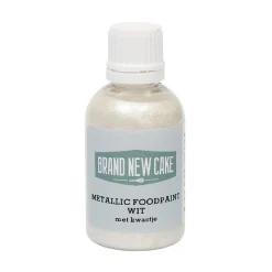 BrandNewCake Metallic Food Paint Wit met Kwastje 60g