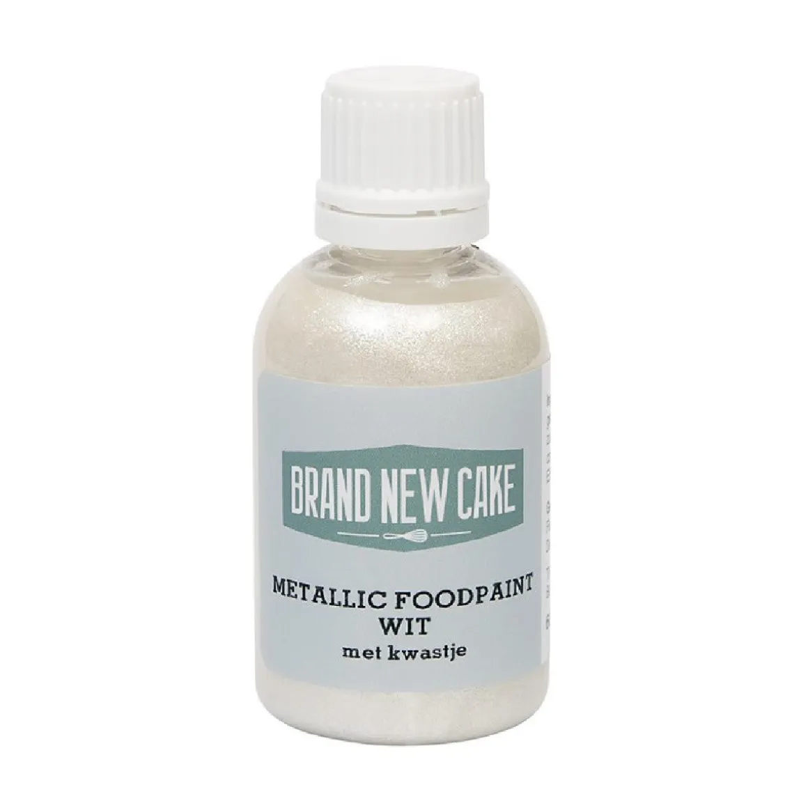 BrandNewCake Metallic Food Paint Wit met Kwastje 60g