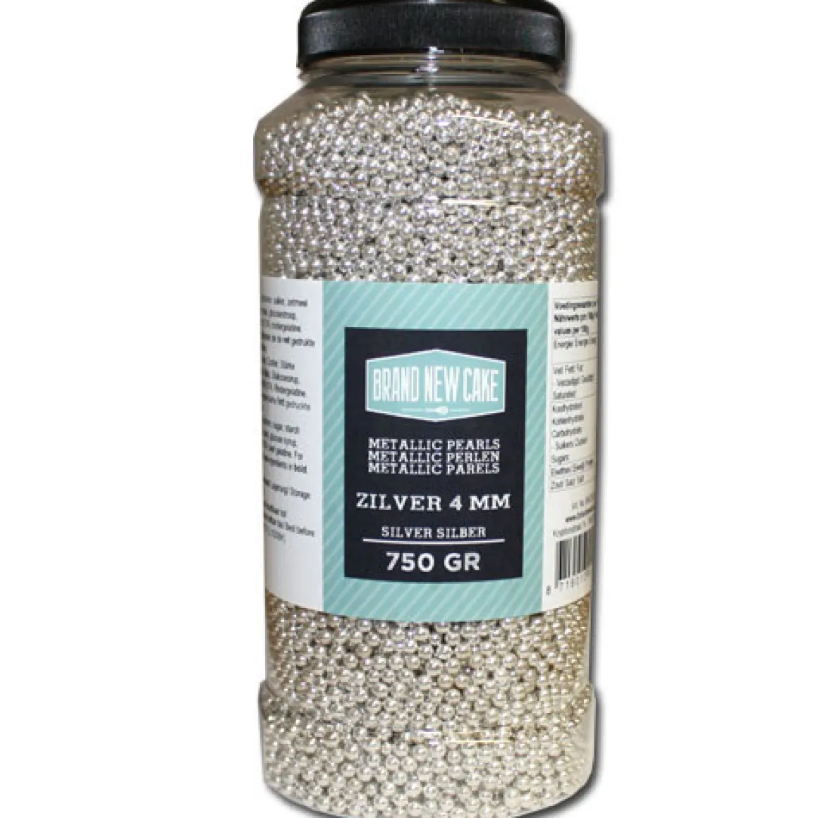 BrandNewCake Suikerparels Metallic Zilver 4mm 750gr.