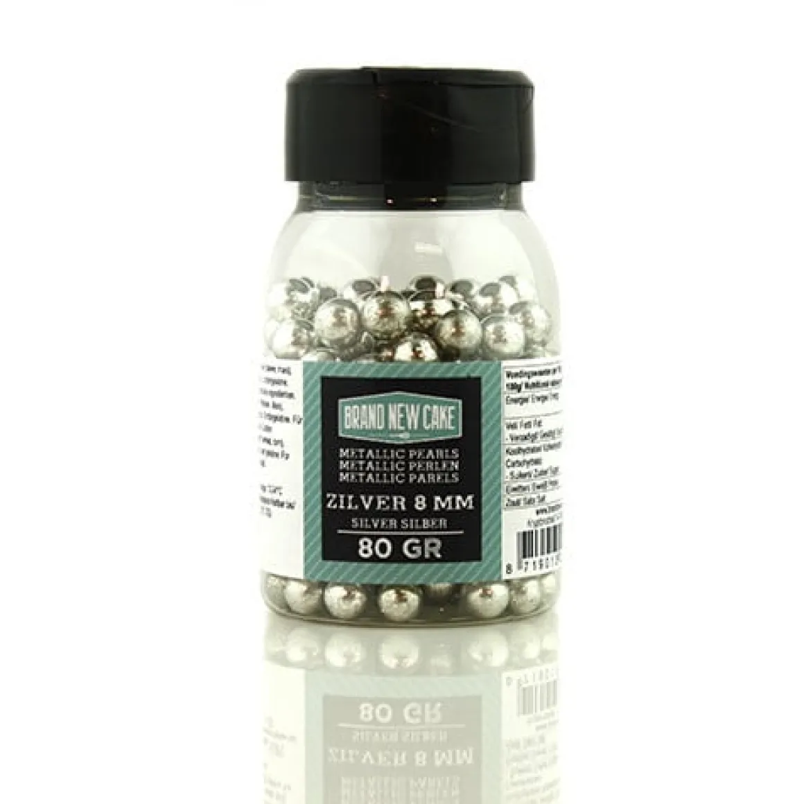 BrandNewCake Suikerparels Metallic Zilver 8mm 80gr.