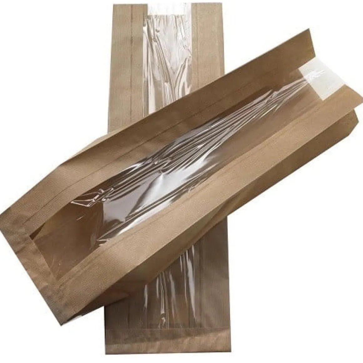 Broodzak Kraft met venster (heel-brood) 160 + 50x480mm