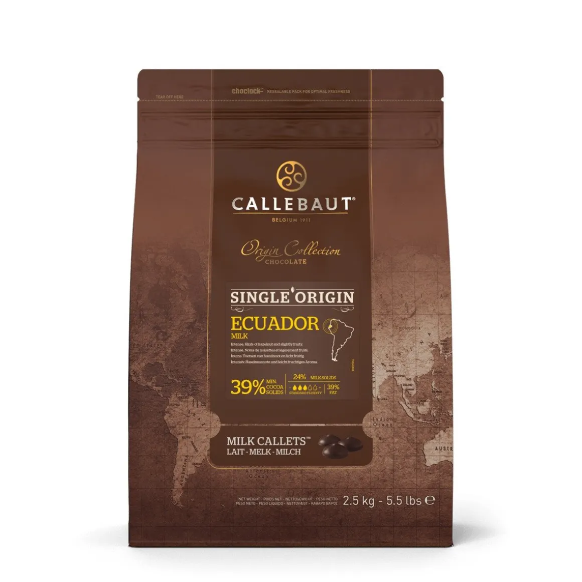 Callebaut Chocolade Callets Melk Arriba Ecuador (39%) 2,5kg