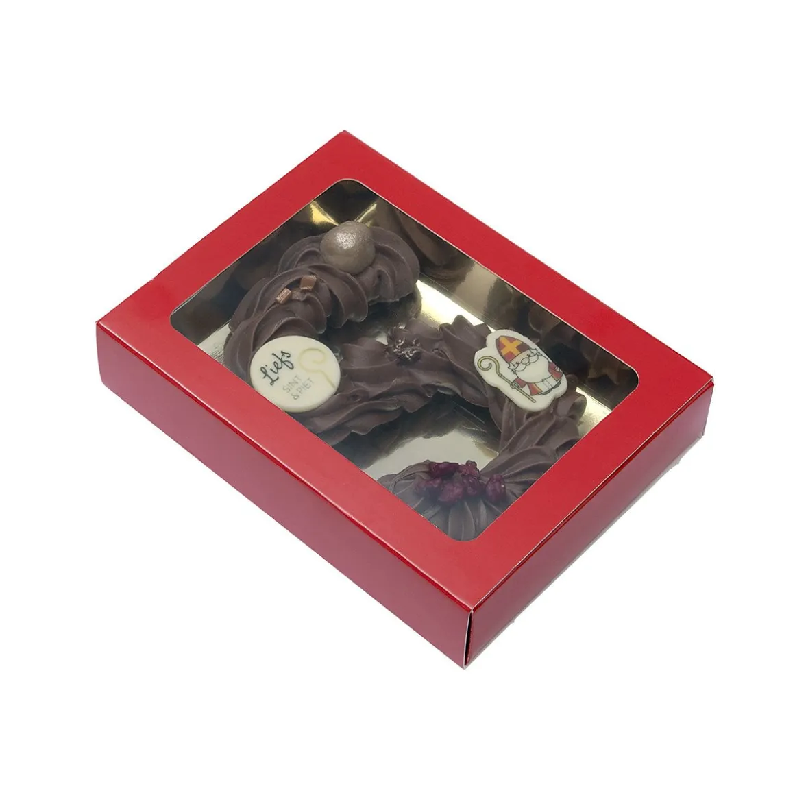 Chocoladeletterdoos Klein GK1 Rood / Goud 26st