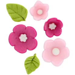 Culpitt Suikerdecoratie Bloemen en Bladeren Roze 16st.