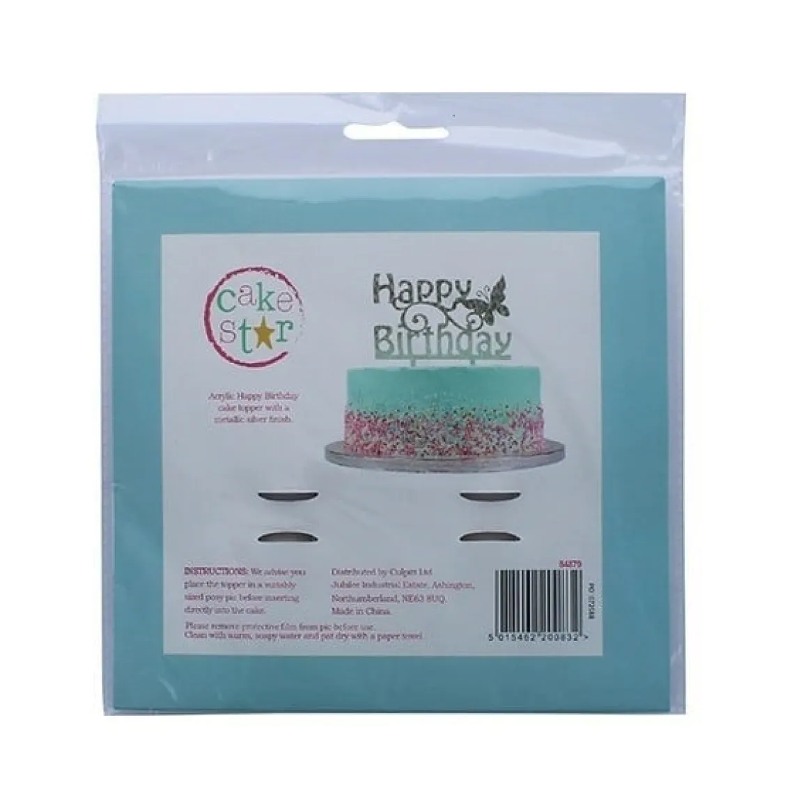 Culpitt Taarttopper Acryl Happy Birthday Zilver 150x85mm