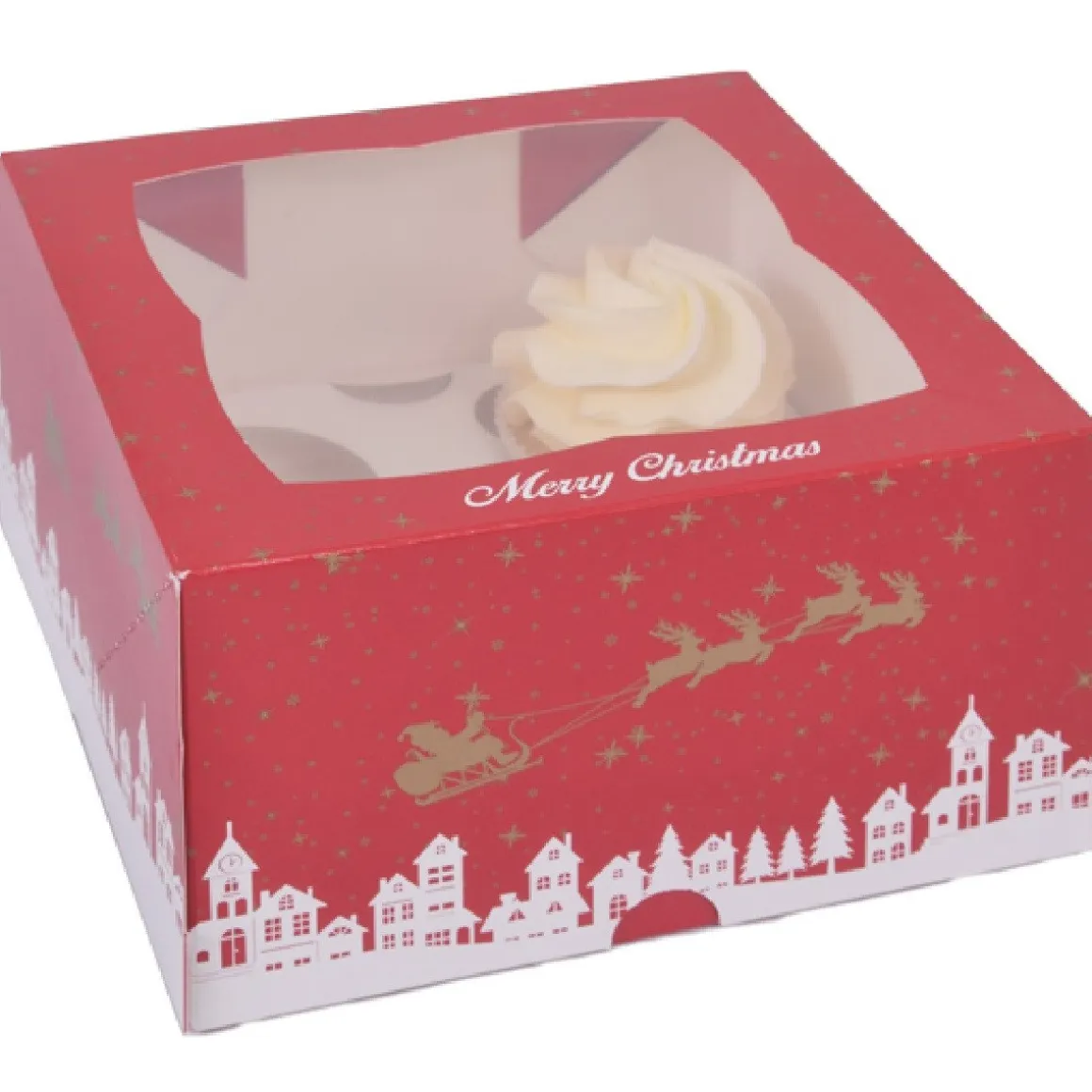 Cupcake Doosje 4 Kerst (incl. tray met venster) 25st.