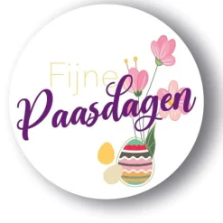 Etiket 'Fijne Paasdagen' Wit Ø50mm (500st)