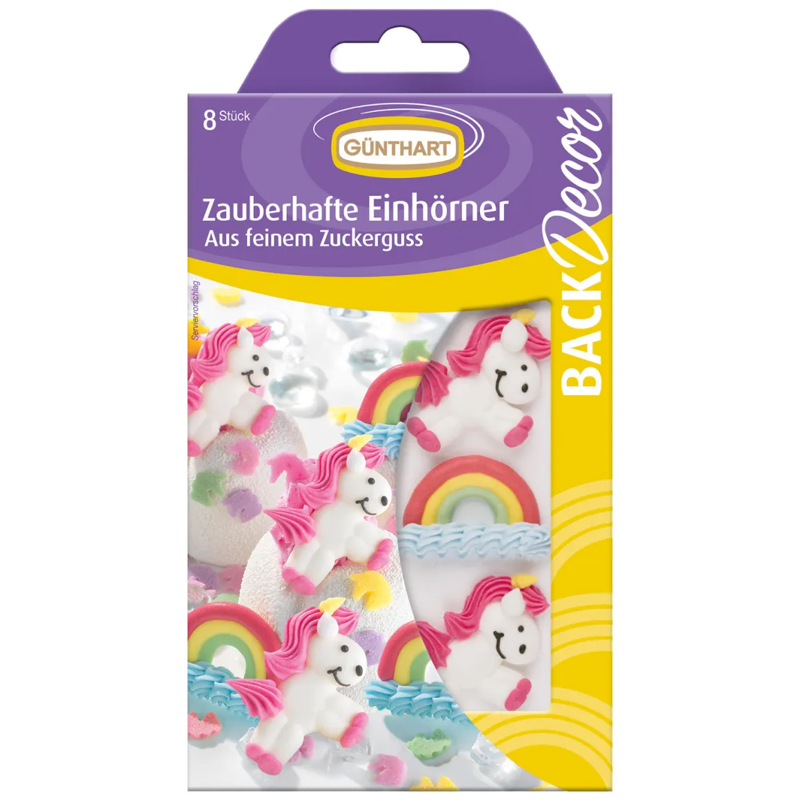 Günthart Suikerdecoratie Unicorn Regenbogen 8st.