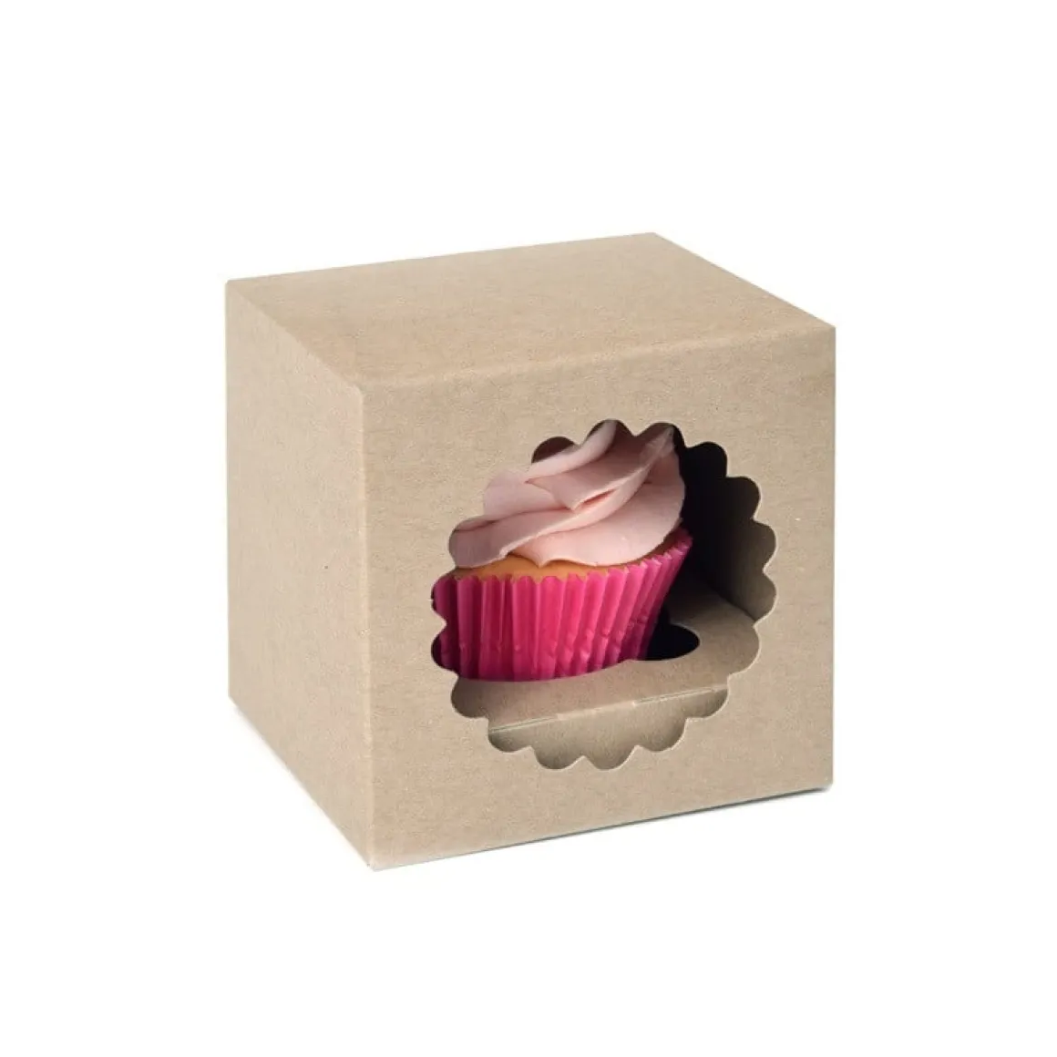 HoM Cupcake Doosje 1 Kraft (incl. tray met venster) 3st.
