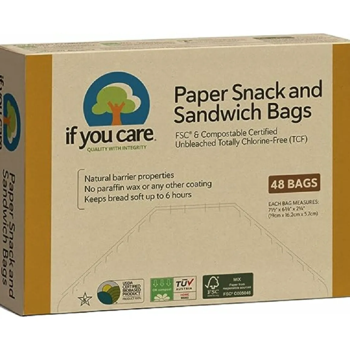 Snack/Broodzak Ongebleekt Papier 19x16,2x5,7cm 48st.