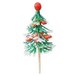 Taartdecoratie Dennenboom Groen Rode Top Prikkers 144 stuks