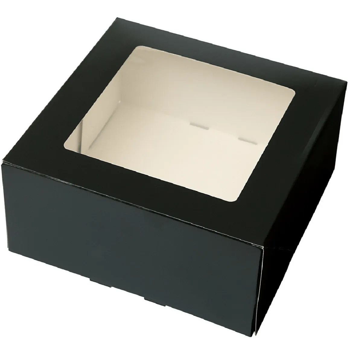 Taartdoos met venster 19x19x9cm. Zwart 3st