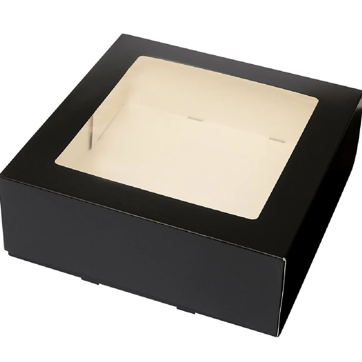 Taartdoos met venster 26x26x9cm. Zwart 50st