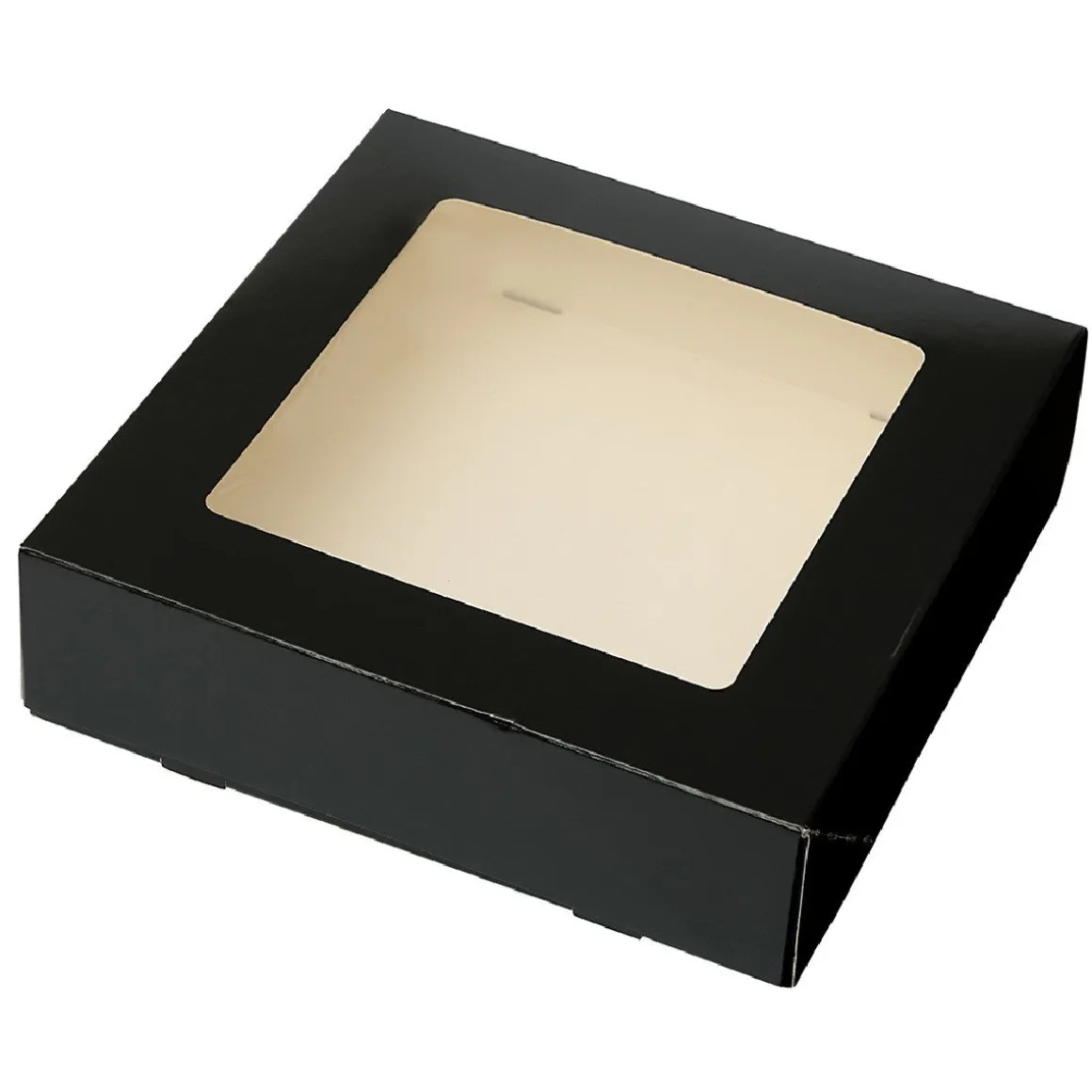 Taartdoos met venster 19x19x5cm. Zwart 50st