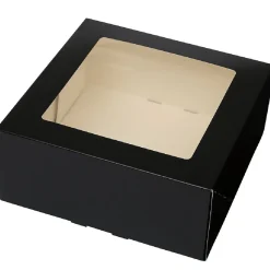 Taartdoos met venster 21x21x9cm. Zwart 50st