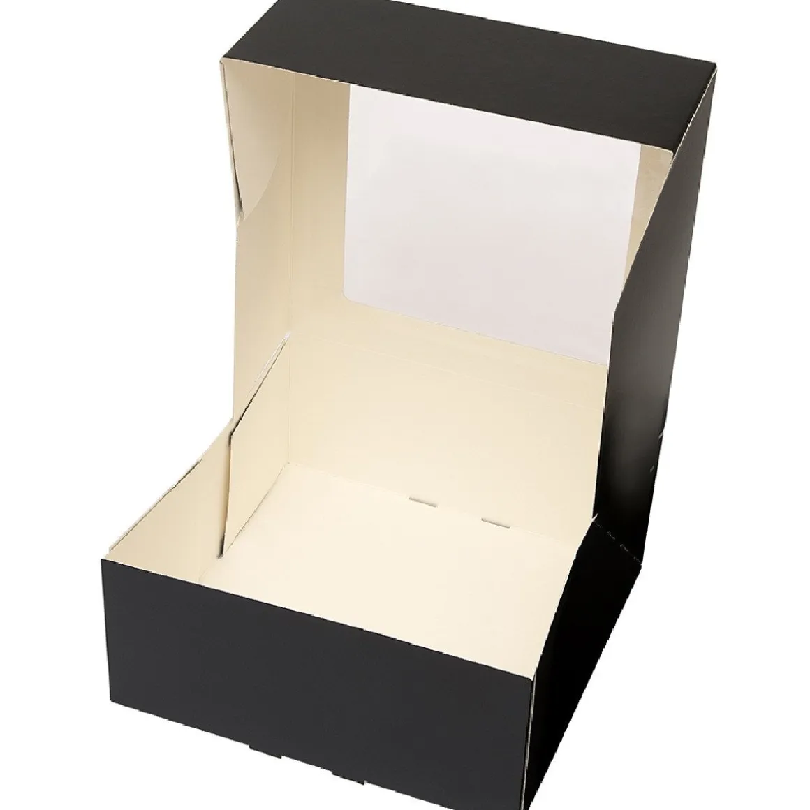 Taartdoos met venster 21x21x9cm. Zwart 50st