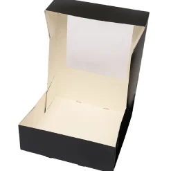 Taartdoos met venster 26x26x9cm. Zwart 3st