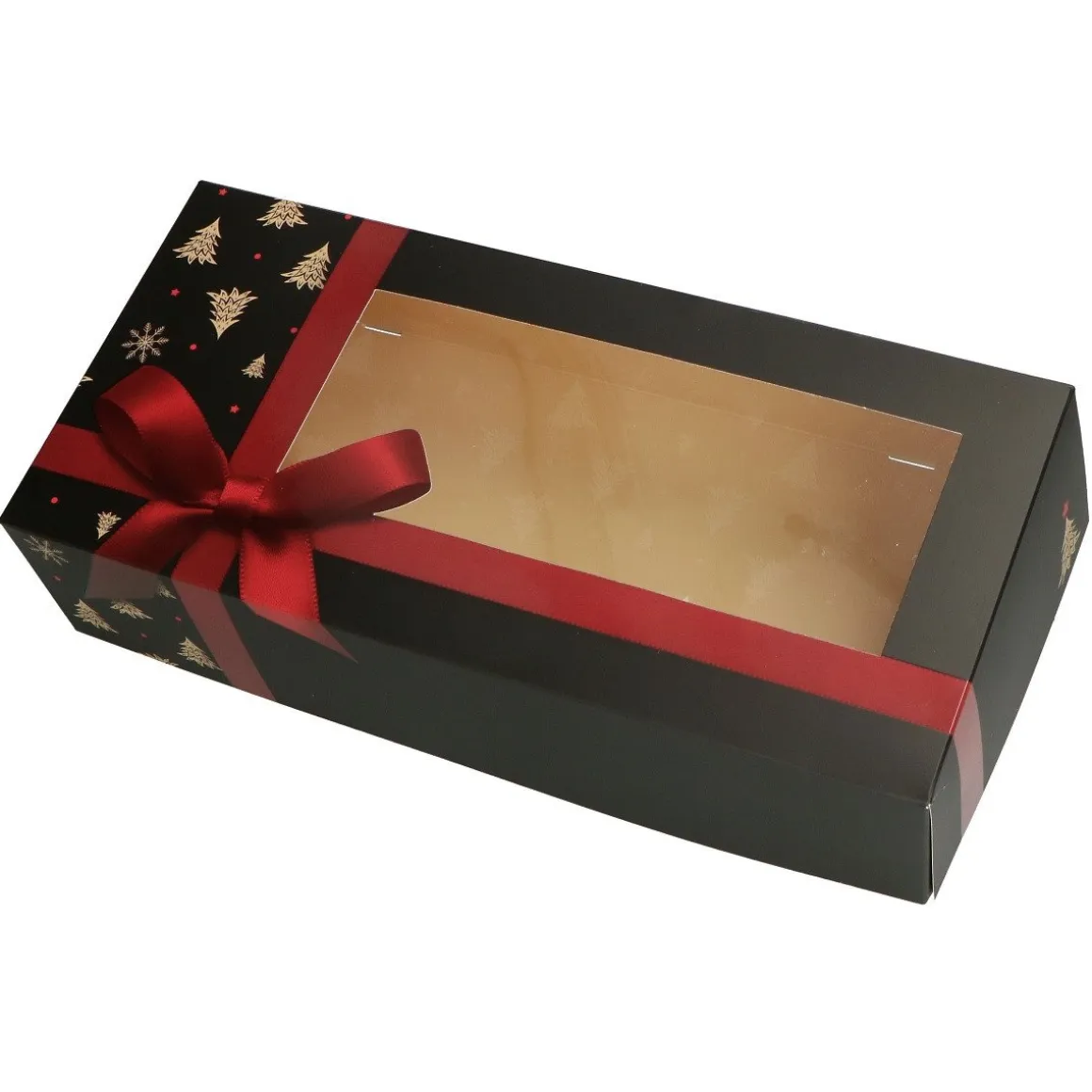 Taartdoos Stol met Venster 34x16x8cm Zwart Strik (Kerst)**
