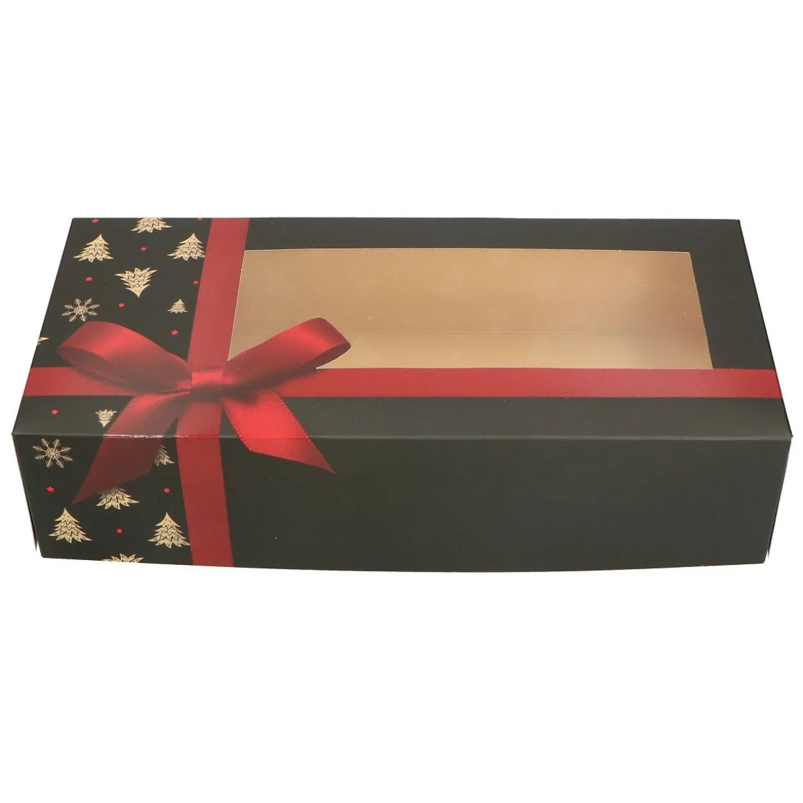 Taartdoos Stol met Venster 34x16x8cm Zwart Strik (Kerst)**