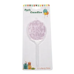Taartkaarsje Happy Birthday Roze Glitter**