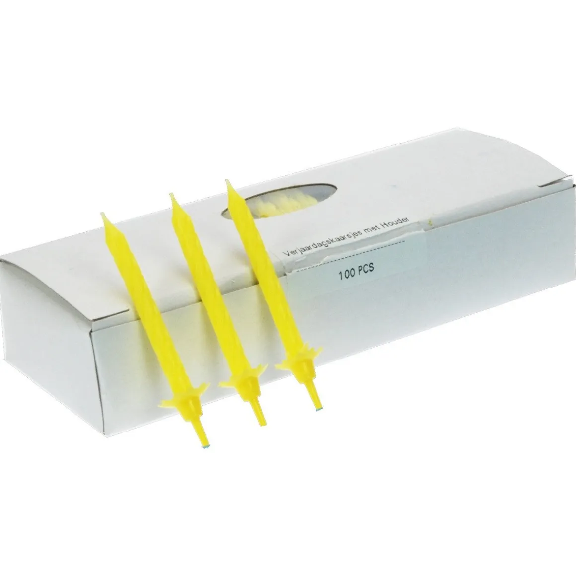 Taartkaarsjes met houder 6cm 100st. Geel**