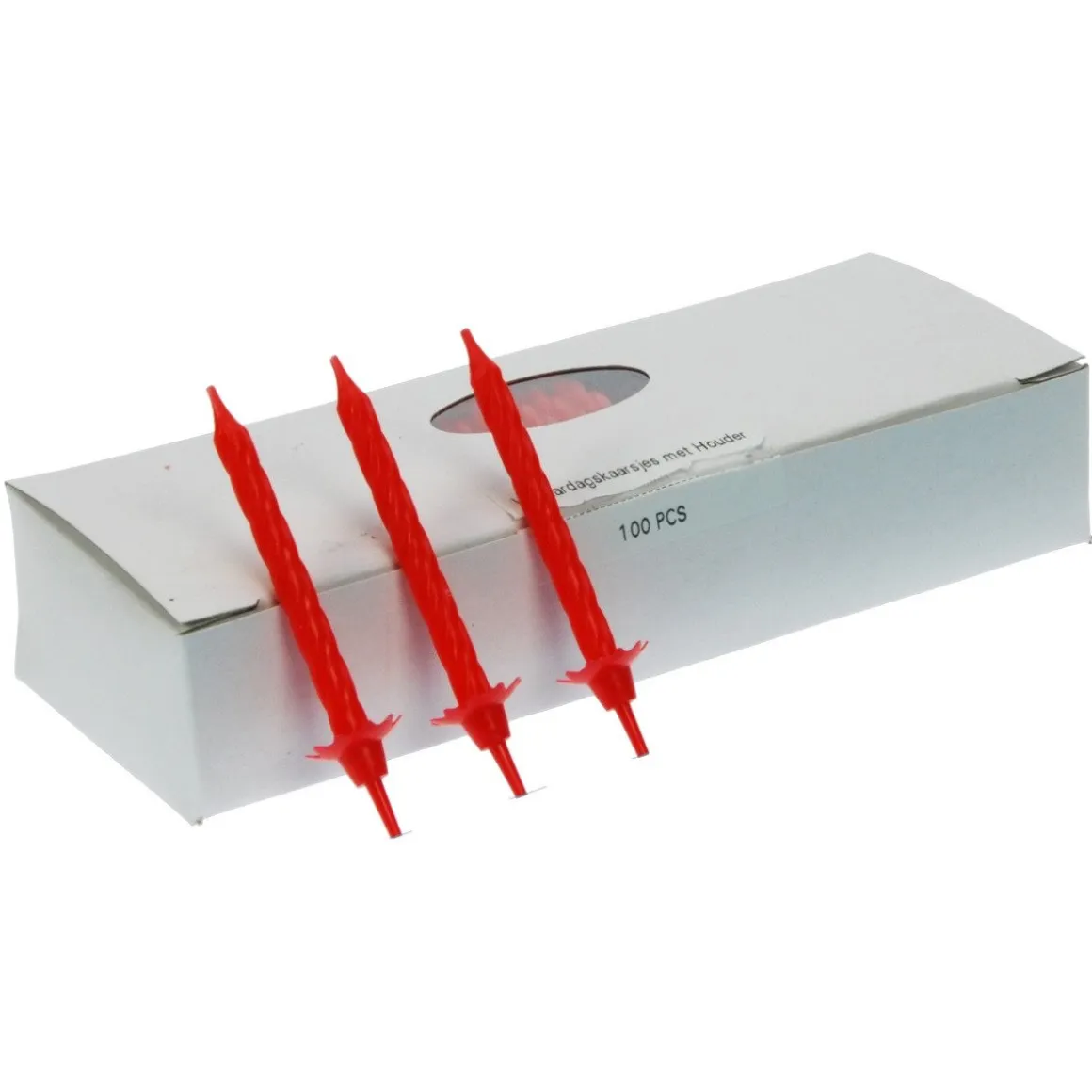 Taartkaarsjes met houder 6cm 100st. Rood