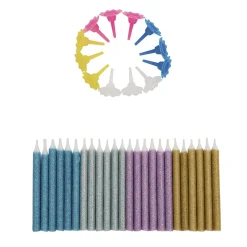 Taartkaarsjes met houders Multi Glitter 24st