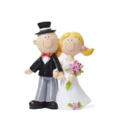 Taarttopper Bruidspaar met Boeket Komisch Polystone 9cm