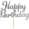 Taarttopper Happy Birthday Zilver 15x8cm