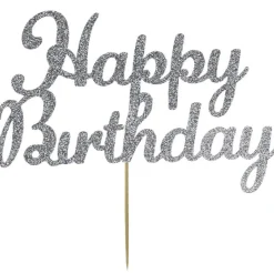 Taarttopper Happy Birthday Zilver 15x8cm