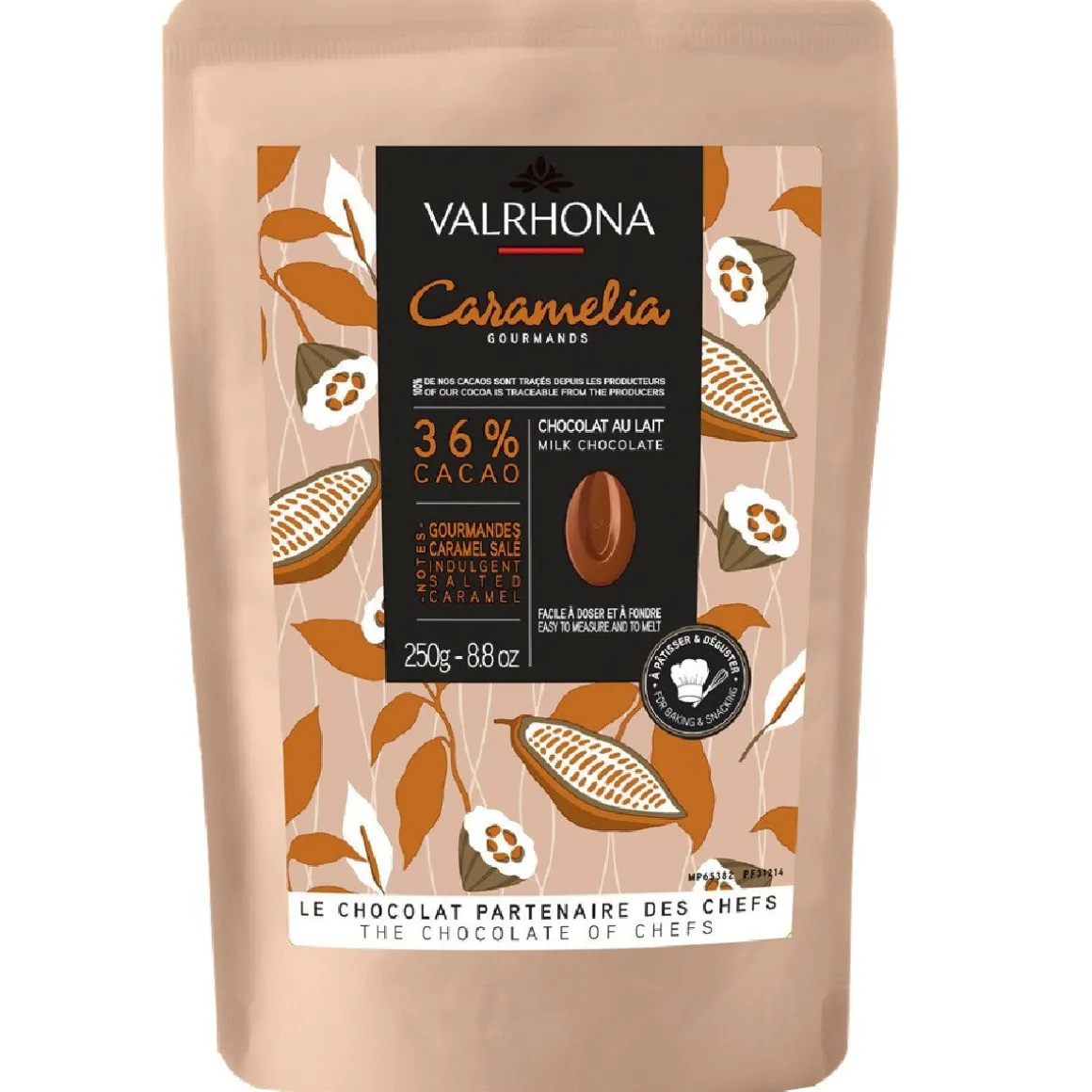 Valrhona Chocolade Druppels Melk Caramelia (36%) 250g